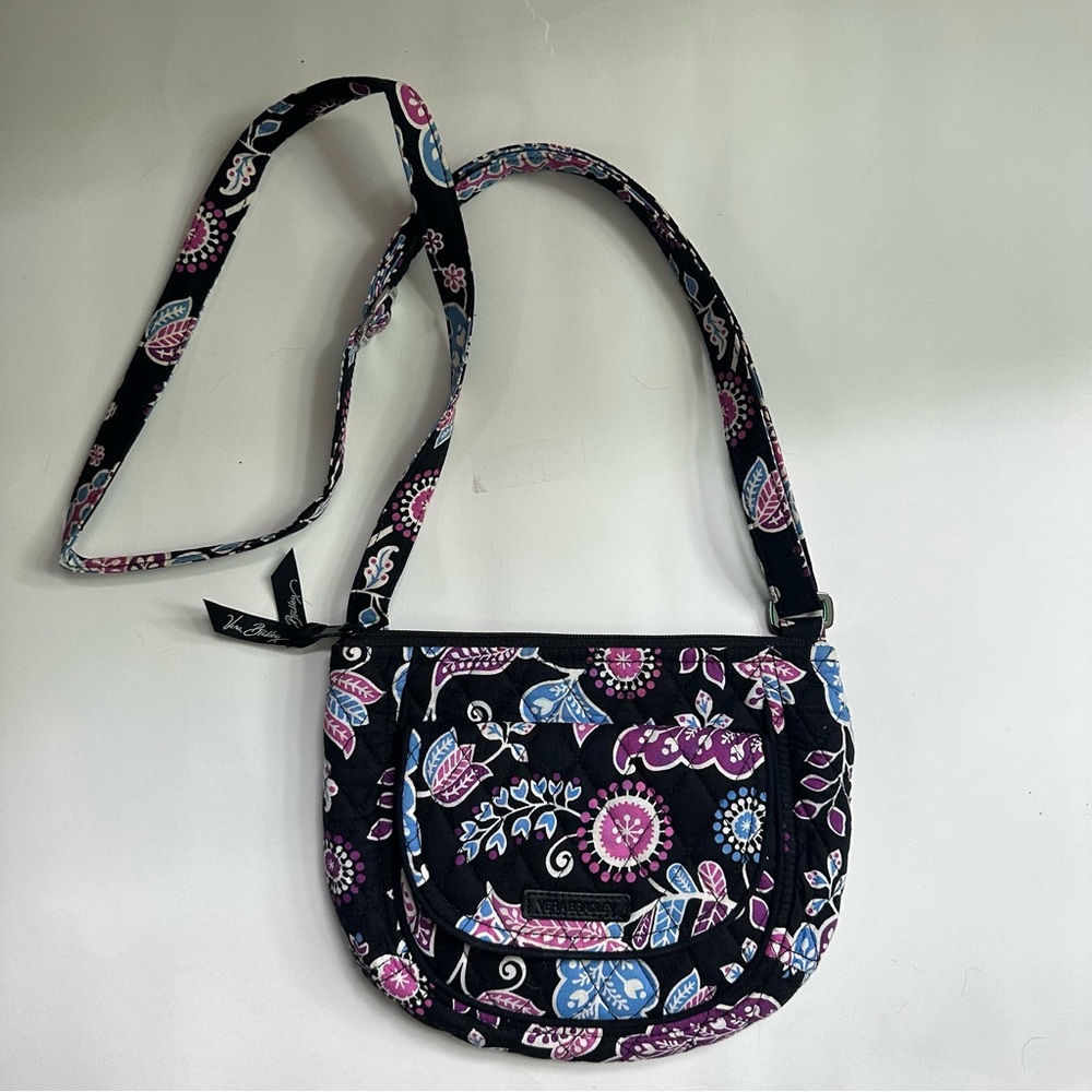 Vera Bradley Black and Pink Crossbody Bag with Floral Print